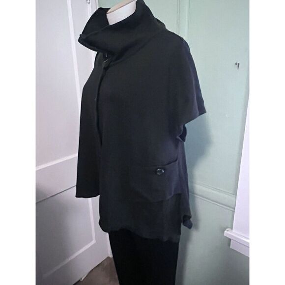Comfy USA Womens Medium Funnel Neck Lagenlook Asymmetrical Topper Jacket Black - Picture 3 of 7